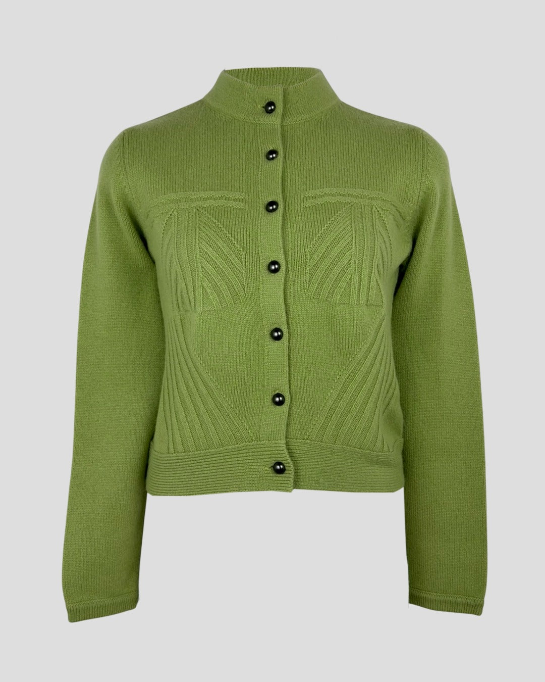 An elegant fitted cashmere cardigan in wasabi green