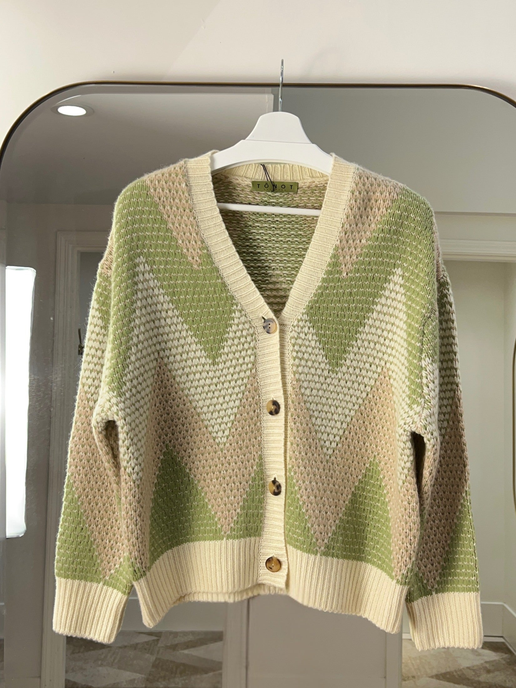 Cashmere Drop Stitch Intarsia Cardigan
