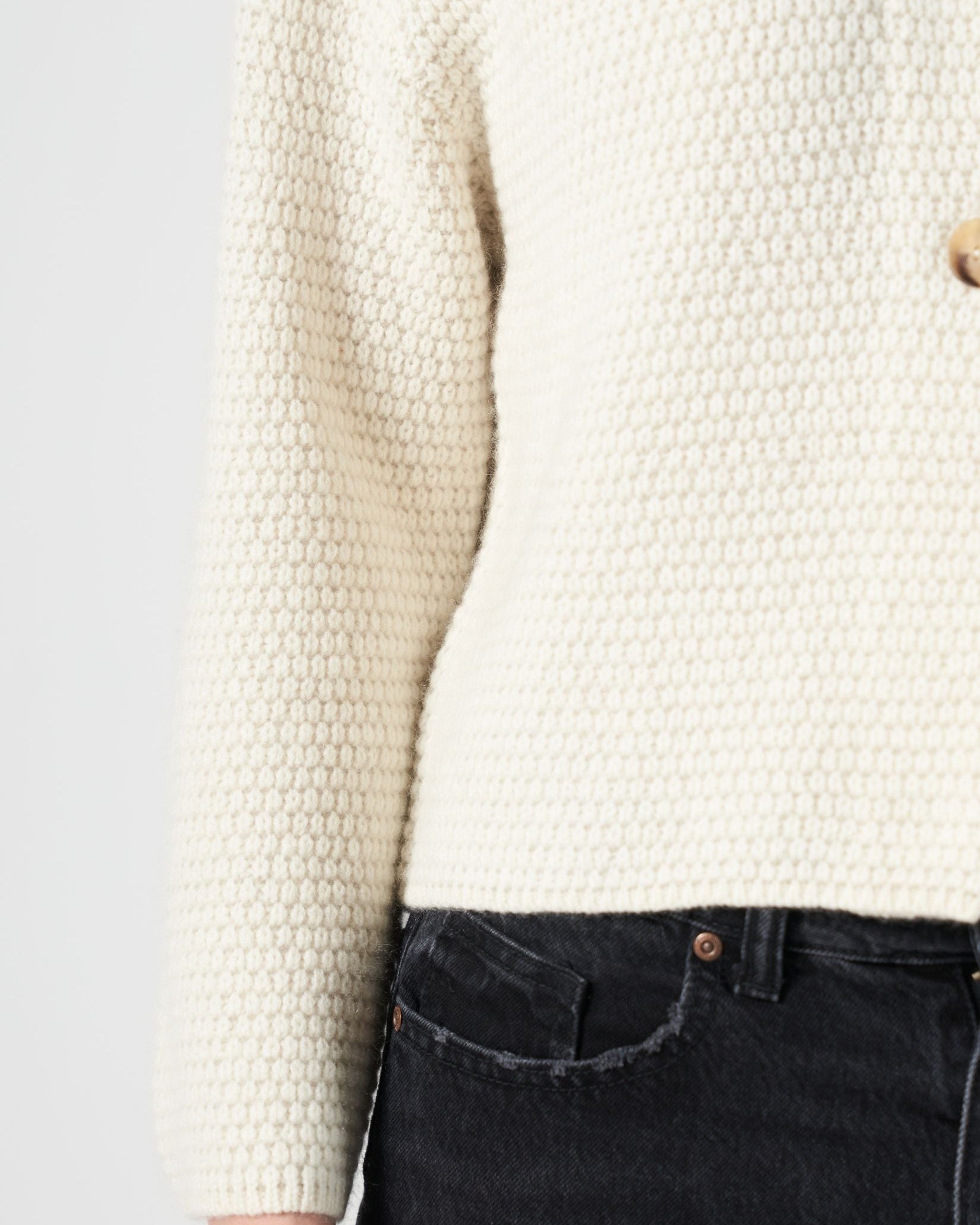 Moss Stitch Cashmere Polo Cardigan