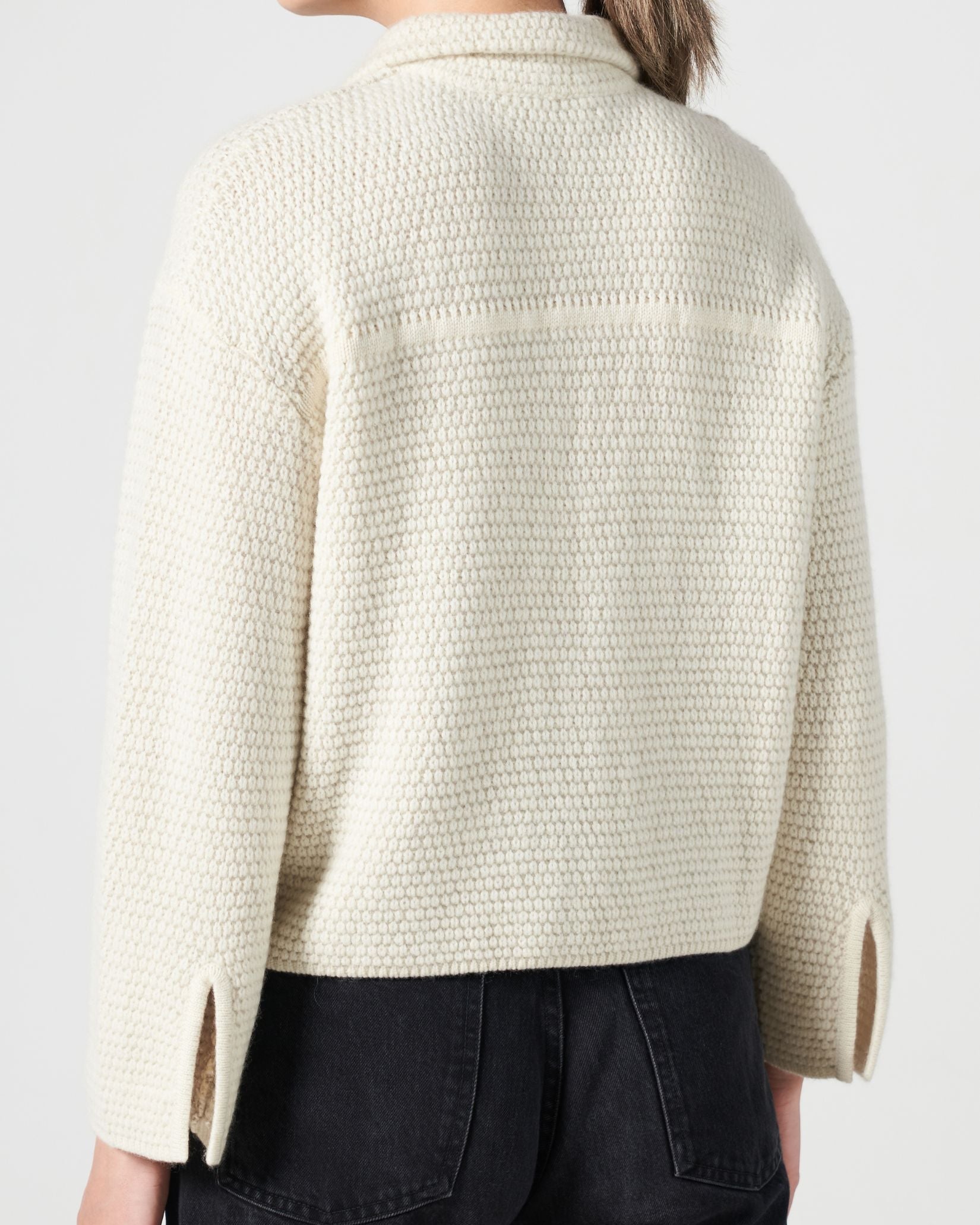 Moss Stitch Cashmere Polo Cardigan