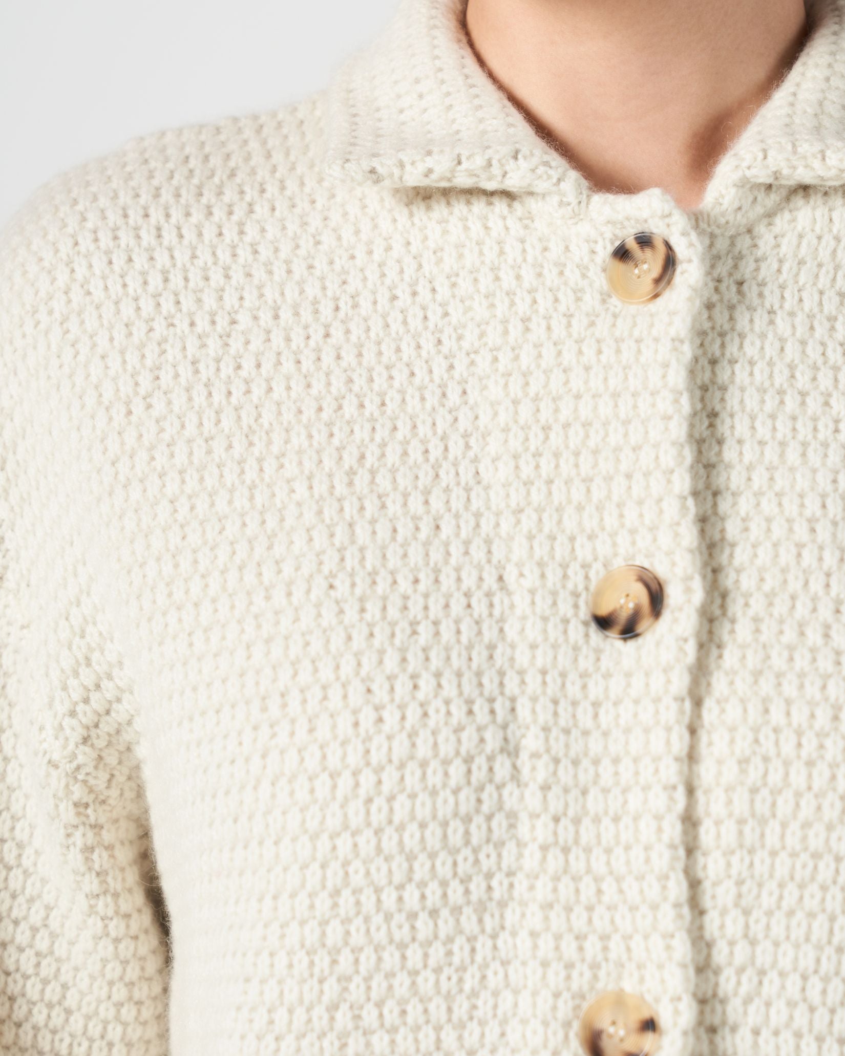 Moss Stitch Cashmere Polo Cardigan