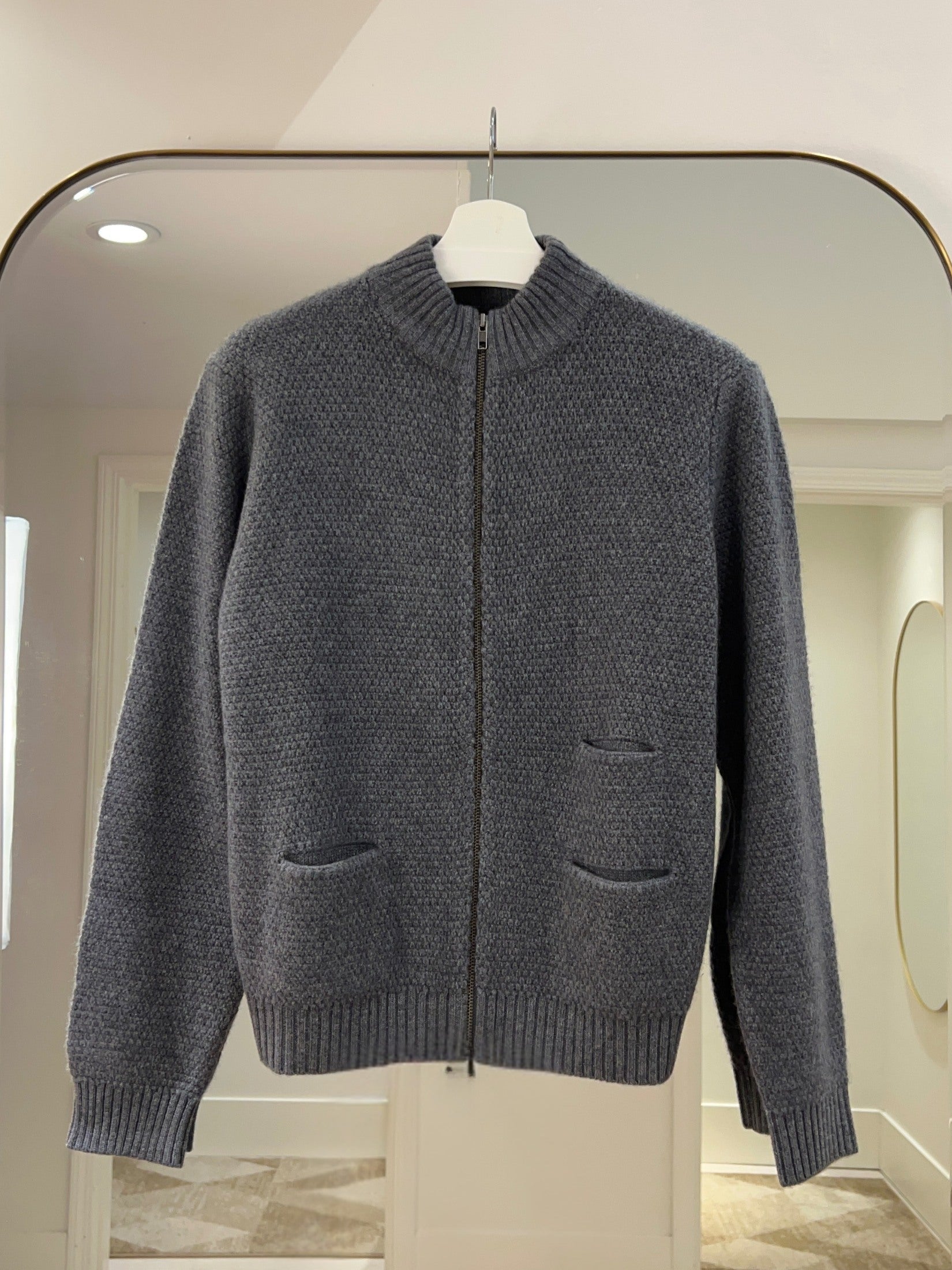 Moss Stitch 3 Pocket Zip Cashmere Cardigan