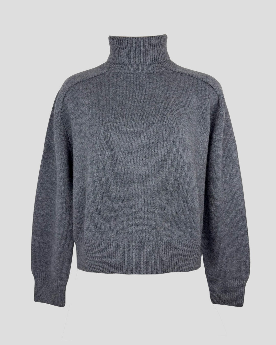A luxurious cashmere turtleneck sweater in grey