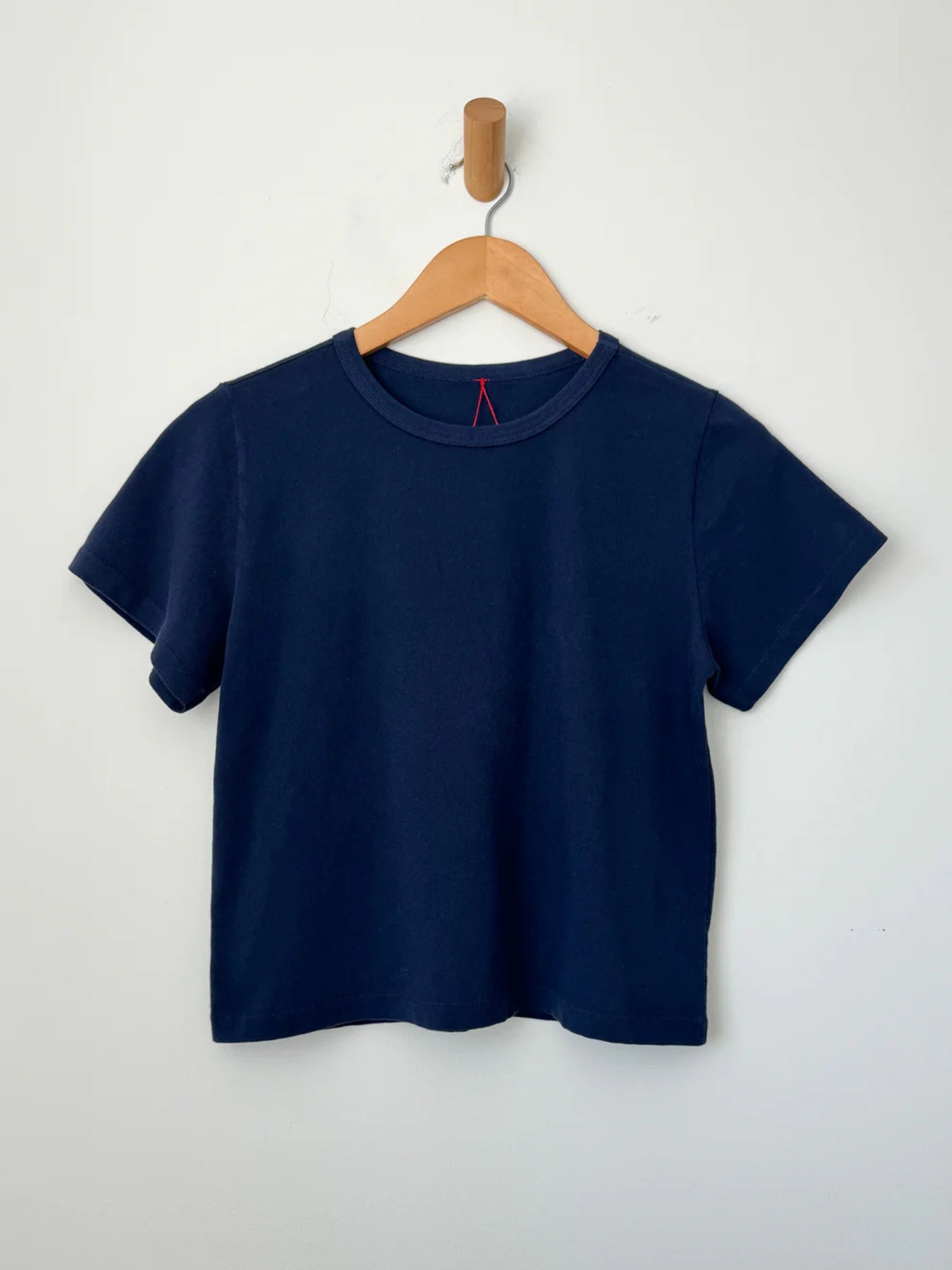 navy short cotton t-shirt, showcasing its casual style