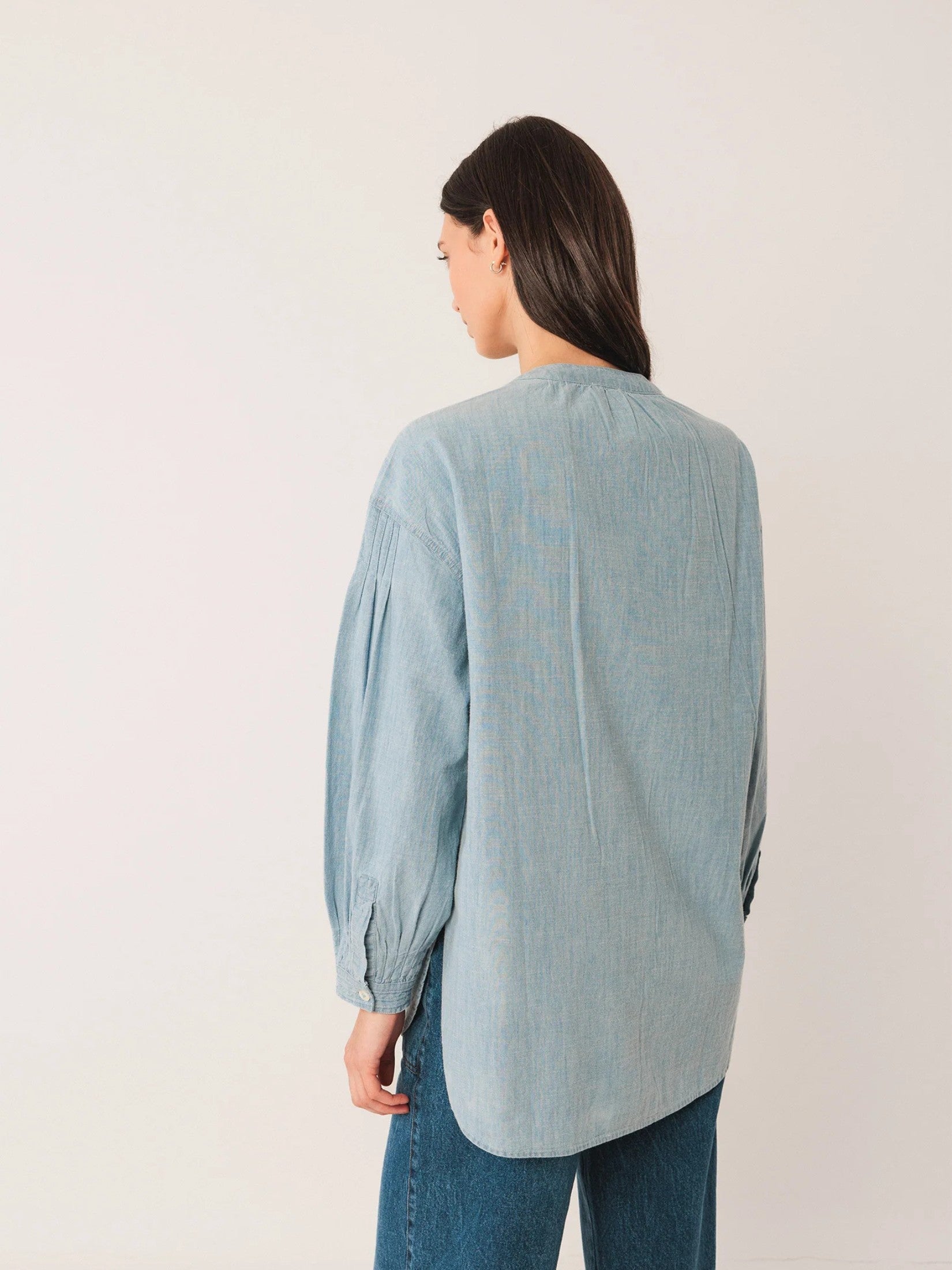 Collarless Denim Shirt