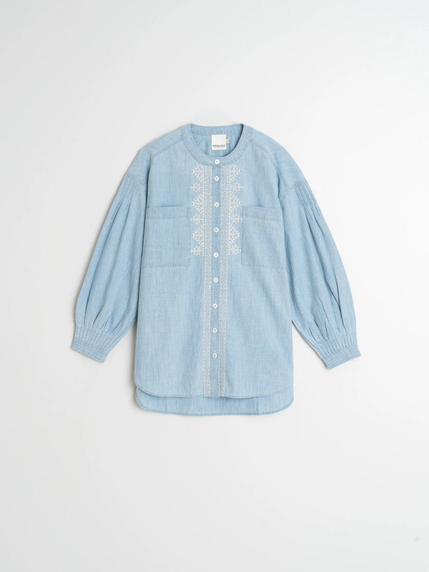 Collarless Denim Shirt