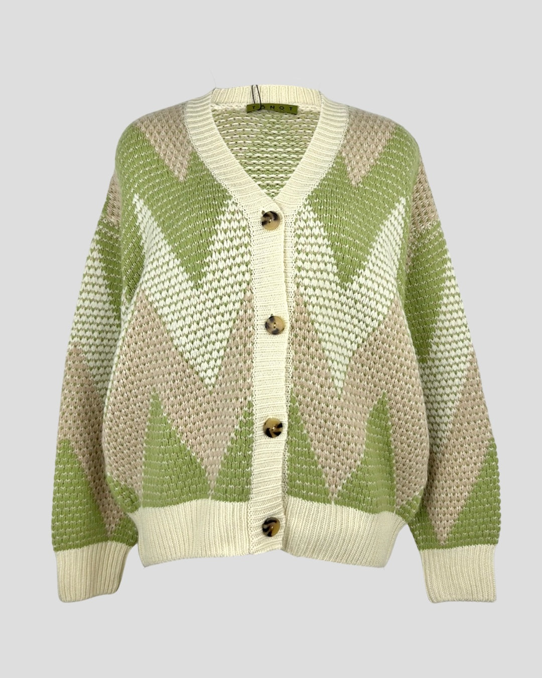 Mixed knit cashmere cardigan in beige and green