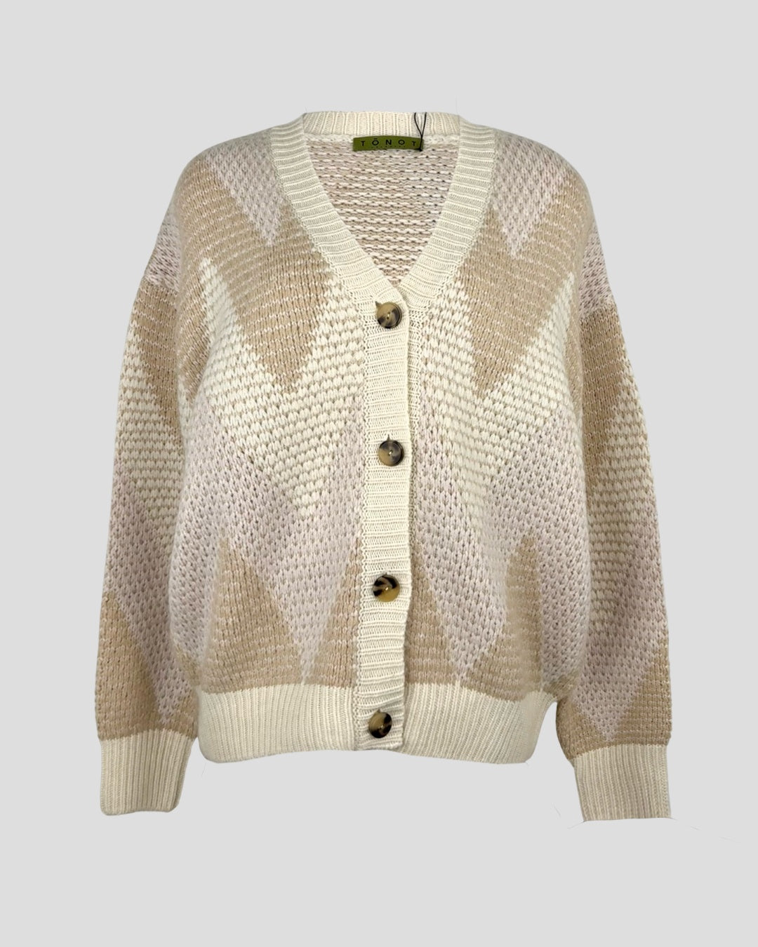 Mixed knit cashmere cardigan in beige and chalk pink