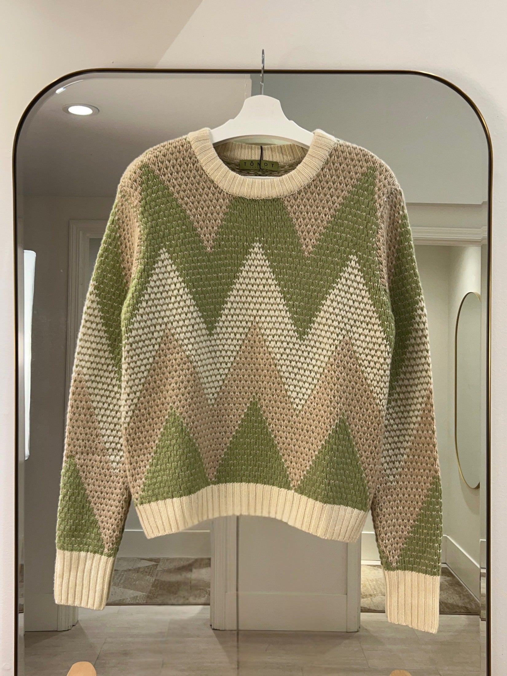 Cashmere Drop Stitch Intarsia Round Neck
