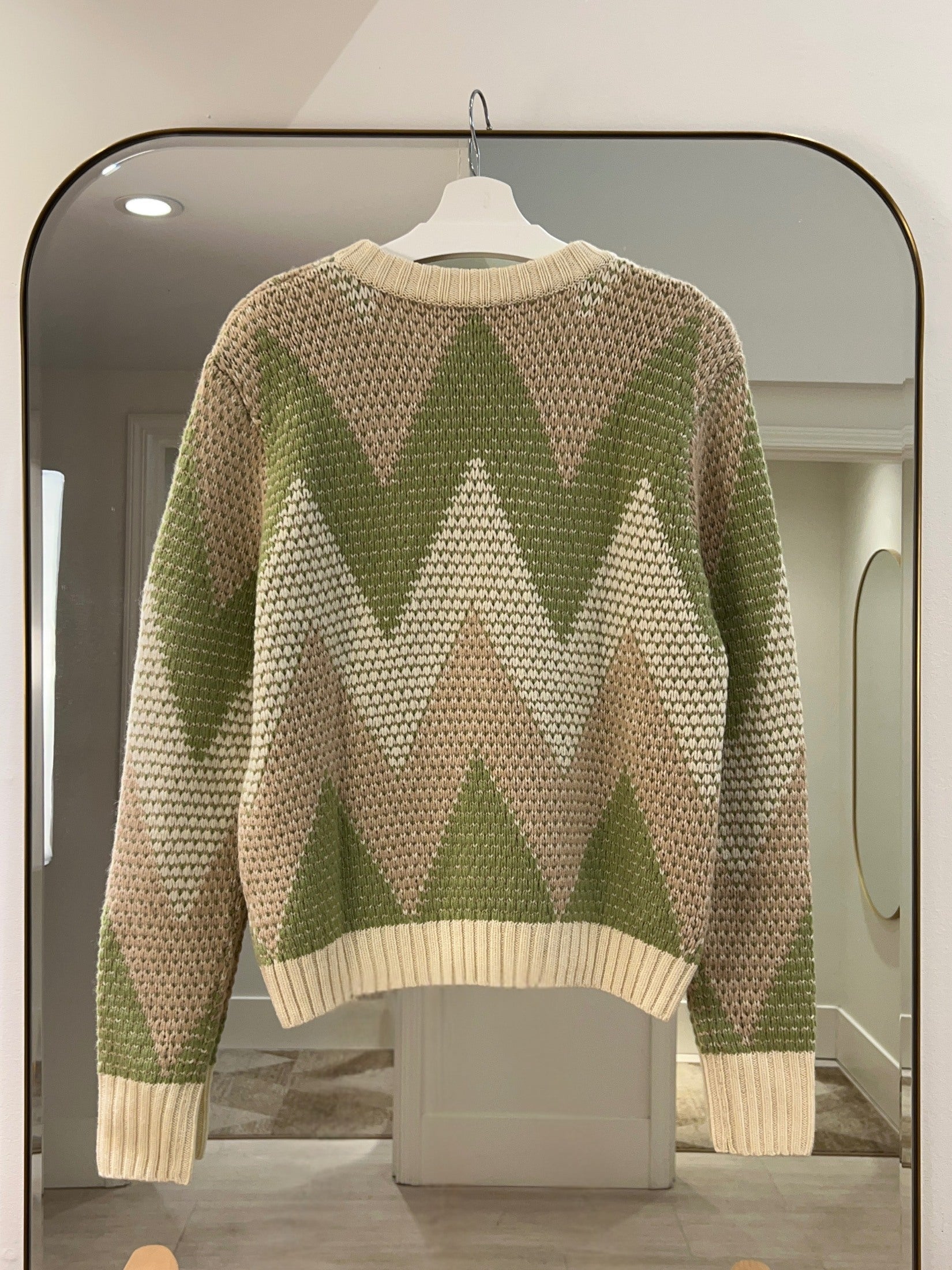 Cashmere Drop Stitch Intarsia Round Neck